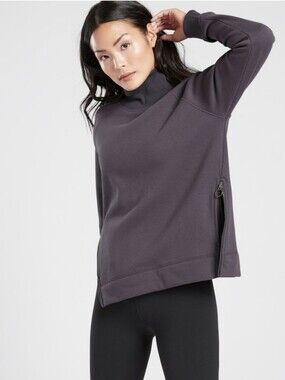 Athleta Cozy Karma Purple Side Zip Mock Neck Ribbed Oversized Sweatshirt